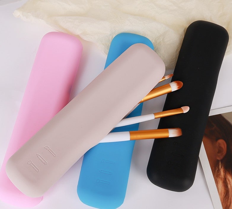 Cross-border new silicone eyebrow pencil case makeup brush eye shadow brush magnetic suction storage bag dustproof simple portable travel bag Khaki magnetic