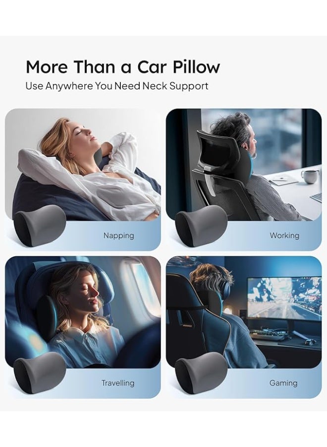 Soft Car Neck Pillow [No Pressure Design] Memory Foam Headrest Cushion with Adjustable Strap & Removable Cover - Fits All Vehicles - Gray 2-Pack - Image 2