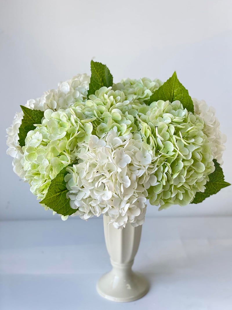 YalzoneMet Artificial Hydrangea Flowers 4 Pcs 2 White 2 Light Green 21 inch Long Rod Real Touch Lifelike Fake Latex Hydrangea Flowers for Home Party Outdoor Wedding Gifts Christmas Table Decoration - Image 5
