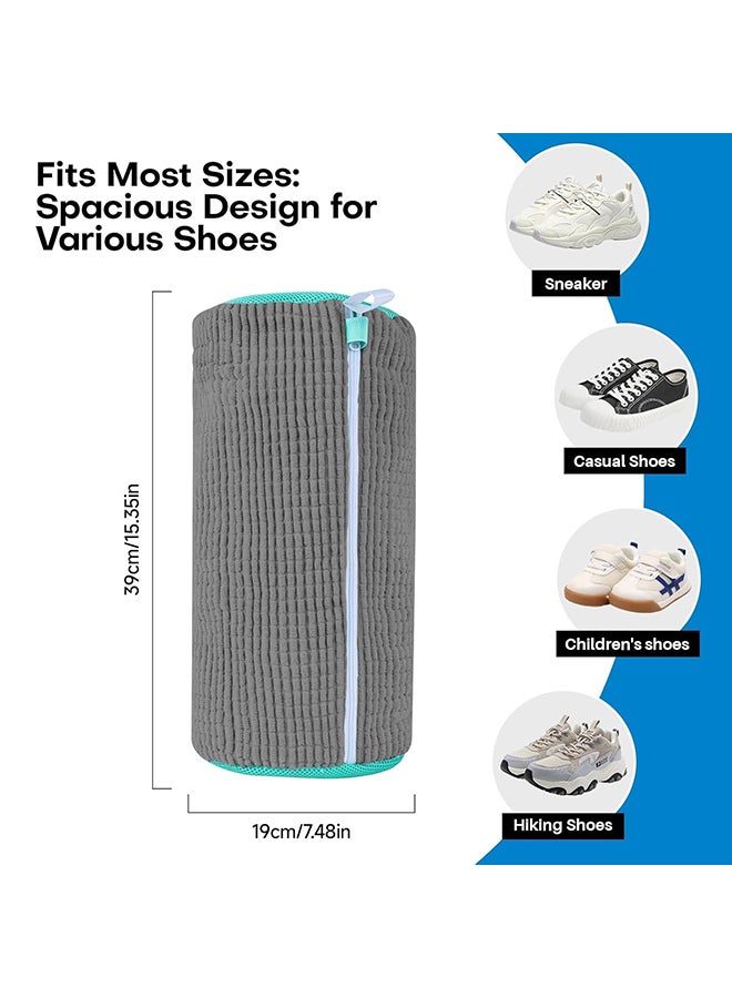 O Ozone 2 Pcs Shoe Washing Bag for Washer & Dryer |Reusable Durable Zippered Mesh Laundry Bag for Sneakers & Delicates - Grey - Image 4