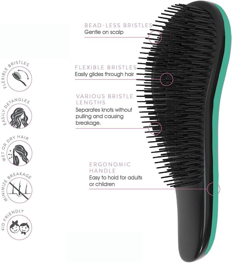 Felico Hair Brush, Portable Travel Detangler Brush, Glide Hair Comb Anti Static Detangling Knots, Air Cushion Massage Brush for Women Men Adults Kids Curly Long Thick Dry Wet Frizzy Damaged Hair Green - Image 3