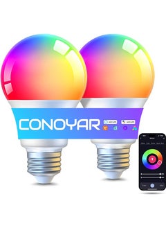 CONOYAR CONOYAR Smart LED Bulb 800 Lumens, 9W Dimmable Light Bulb Work with Alexa and Google, E27 RGB Colors Changing Bulb With App Control and Voice Control for Indoor, 90+ CRI, WiFi & Bluetooth, 2 Pack  - Image 1