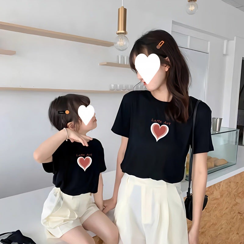 Family Matching Outfits Mother-Daughter Style Girls' Plus Size Short Sleeve Cotton T-Shirts For A Family Of Three - Image 2
