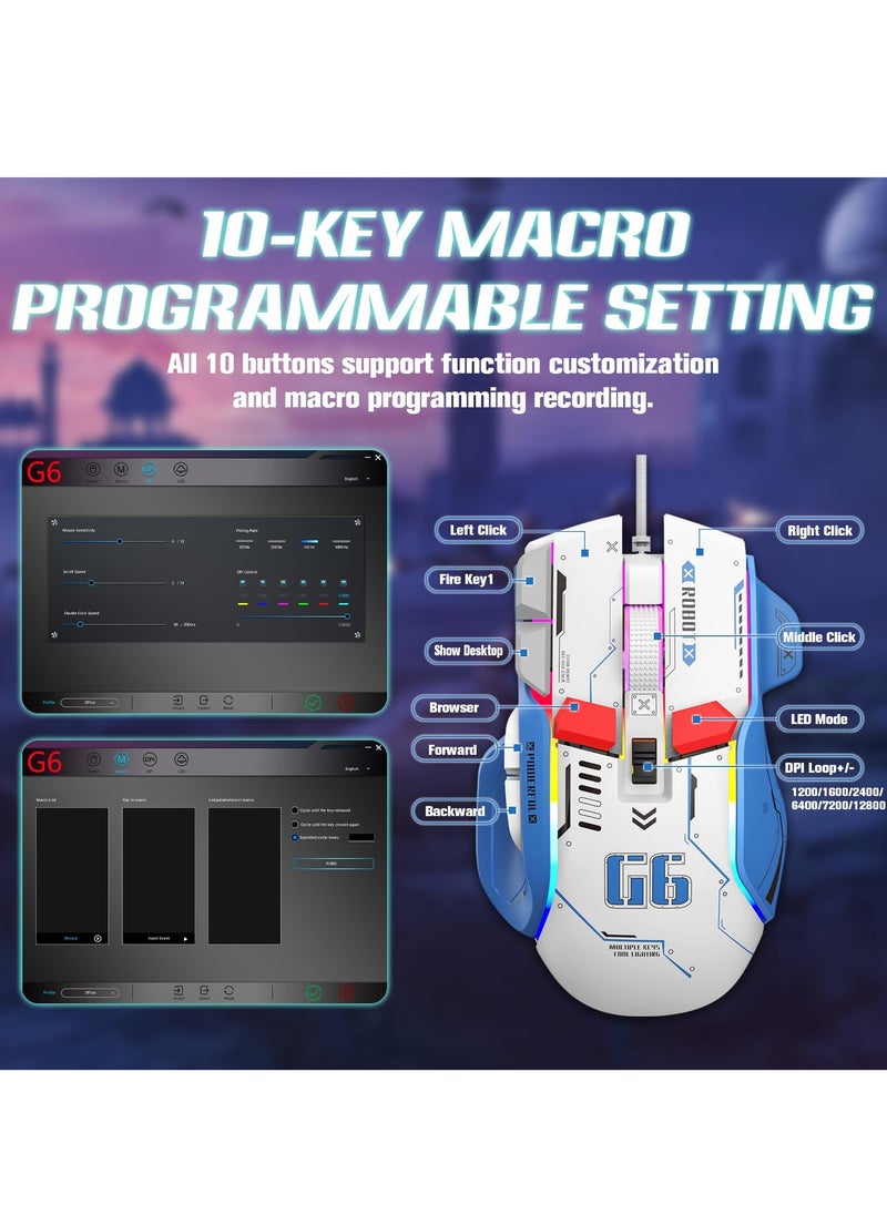 KASTWAVE Wired Gaming Mouse, 12800 DPI Optical Gamer Mouse with 10 Programmable Buttons, Colorful RGB Lights, Computer Mouse for PC&Laptop, Ergonomic Gaming Mouse with Thumb Rest for Gaming and Working "  - Image 3