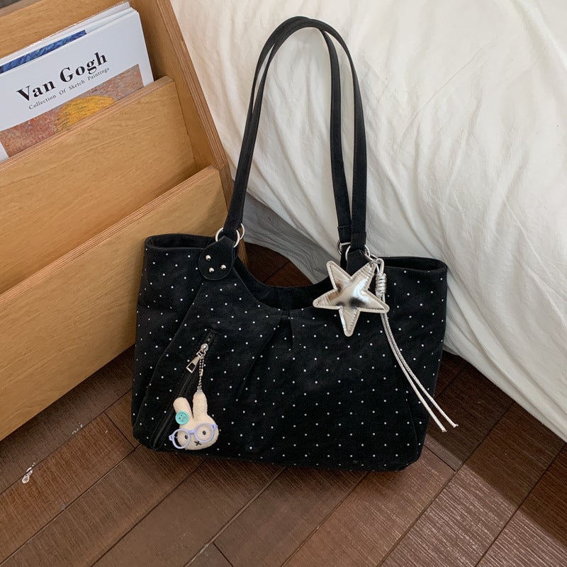 Korean Style Retro Polka Dot Tote Bag, Large Capacity, Single Shoulder Bag for Women - Image 3