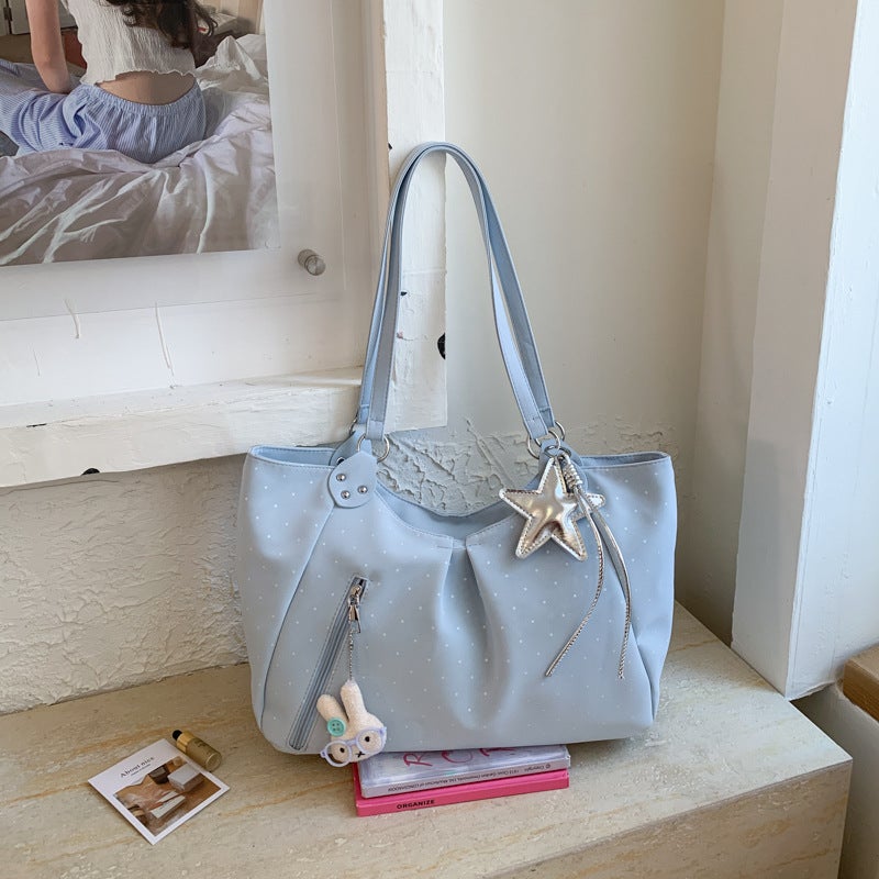 Korean Style Retro Polka Dot Tote Bag, Large Capacity, Single Shoulder Bag for Women - Image 4