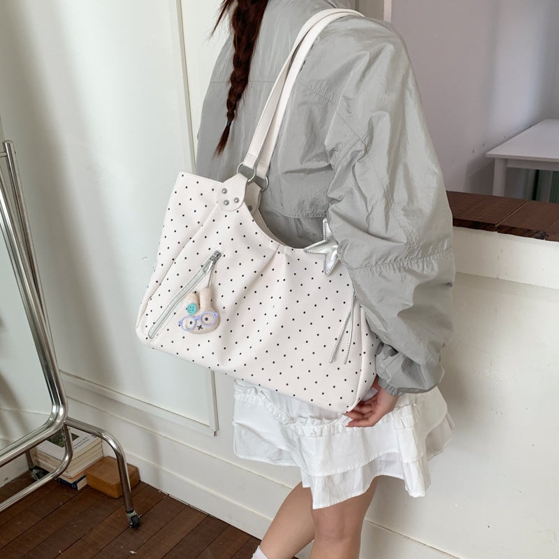 Korean Style Retro Polka Dot Tote Bag, Large Capacity, Single Shoulder Bag for Women - Image 2