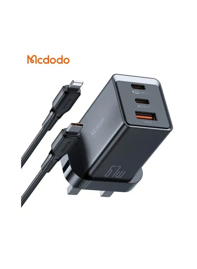 مكدودو شاحن CH-1554 GaN5 صغير سريع الشحن احترافي بقوة 67 واط مع كابل PD Lightning بطول 1.2 متر - Image 1