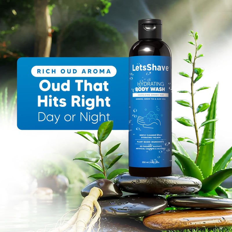 Letsshave Hydrating Body Wash for Men (250ml) with Arabic Oud - Ginseng, Aloe Vera & Green Tea | Gently Cleanses & Hydrates Skin | No Parabens, Sulfates or Silicones | 250ml - Image 3