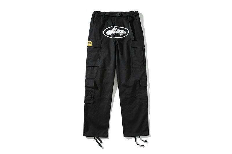 American retro high street fashion brand Hip Hop Street print casual multi-pocket side buckle men's and women's same style overalls ins - Image 5
