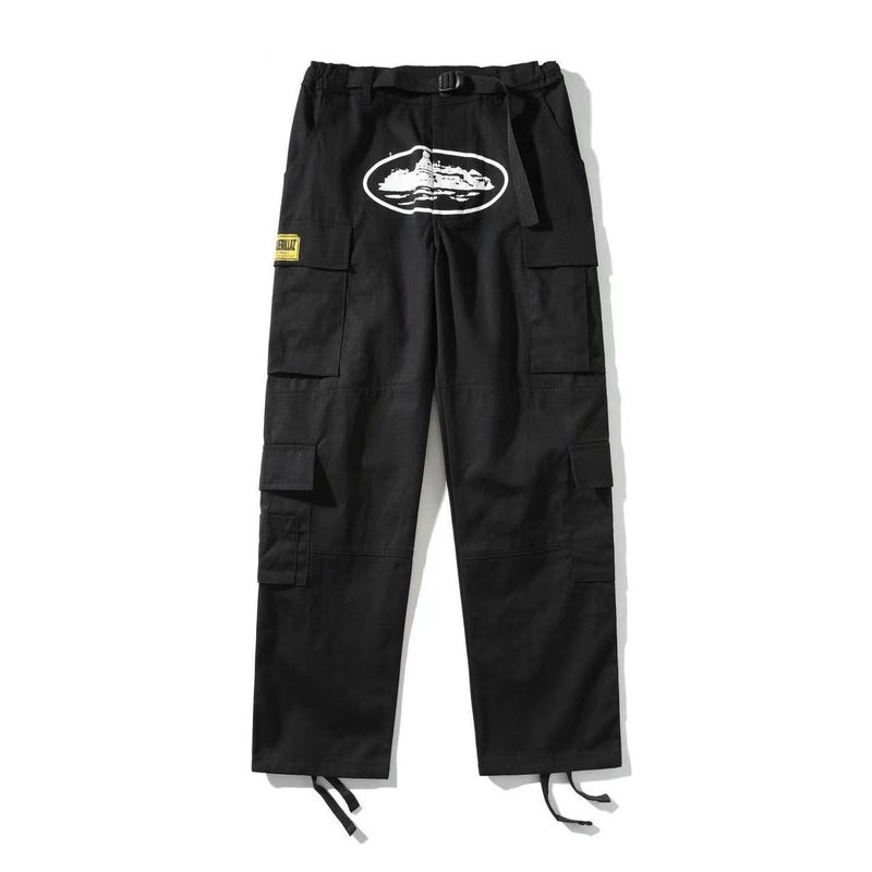 American retro high street fashion brand Hip Hop Street print casual multi-pocket side buckle men's and women's same style overalls ins - Image 2