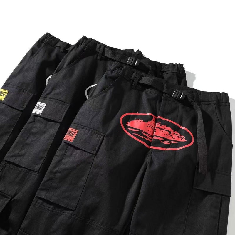 American retro high street fashion brand Hip Hop Street print casual multi-pocket side buckle men's and women's same style overalls ins - Image 3