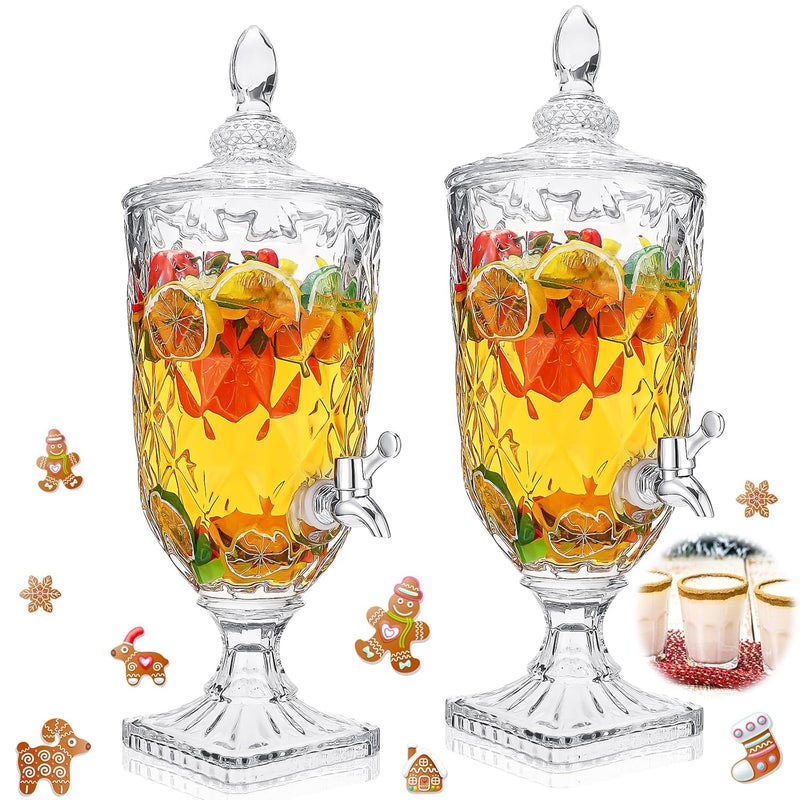 Nuogo نوغو 2 قطعة موزع مشروبات 08 جالون موزع مشروبات زجاجي مع قاعدة وصنبور تصميم عتيق لمشروبات مثلجة موزع مشروبات زجاجي كريستالي نافورة مشروبات للشاي بالليمون حفلة عيد الميلاد المنزلية - Image 1