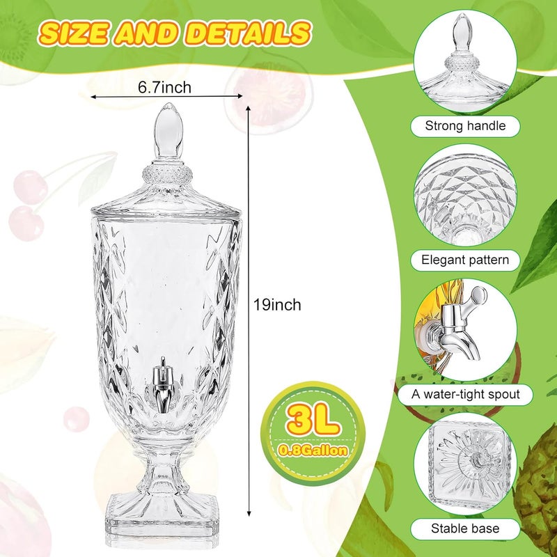 Nuogo نوغو 2 قطعة موزع مشروبات 08 جالون موزع مشروبات زجاجي مع قاعدة وصنبور تصميم عتيق لمشروبات مثلجة موزع مشروبات زجاجي كريستالي نافورة مشروبات للشاي بالليمون حفلة عيد الميلاد المنزلية - Image 2