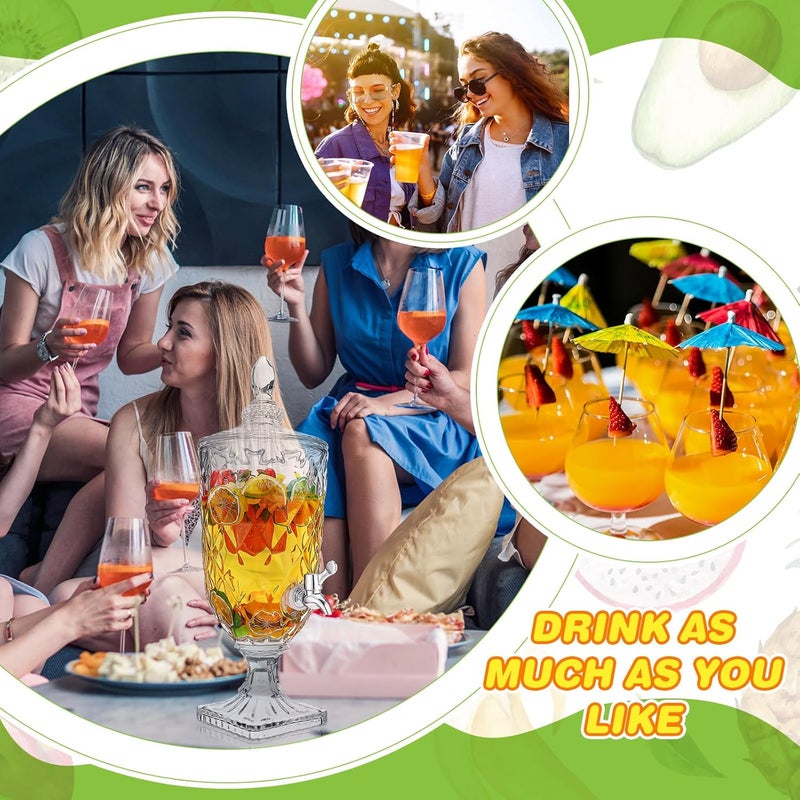 Nuogo نوغو 2 قطعة موزع مشروبات 08 جالون موزع مشروبات زجاجي مع قاعدة وصنبور تصميم عتيق لمشروبات مثلجة موزع مشروبات زجاجي كريستالي نافورة مشروبات للشاي بالليمون حفلة عيد الميلاد المنزلية - Image 5