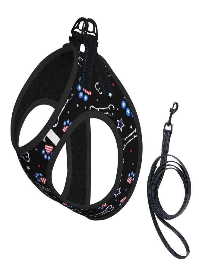 AZIYFBR 4th July with Paw Print No Pull Dog Harness and Leash Set, Cute Reflective Adjustable Vest for Small Dogs,Breathable Mesh Puppy Harness for Walking Hiking,Medium - Image 1