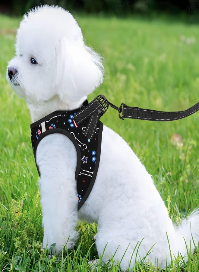 AZIYFBR 4th July with Paw Print No Pull Dog Harness and Leash Set, Cute Reflective Adjustable Vest for Small Dogs,Breathable Mesh Puppy Harness for Walking Hiking,Medium - Image 2