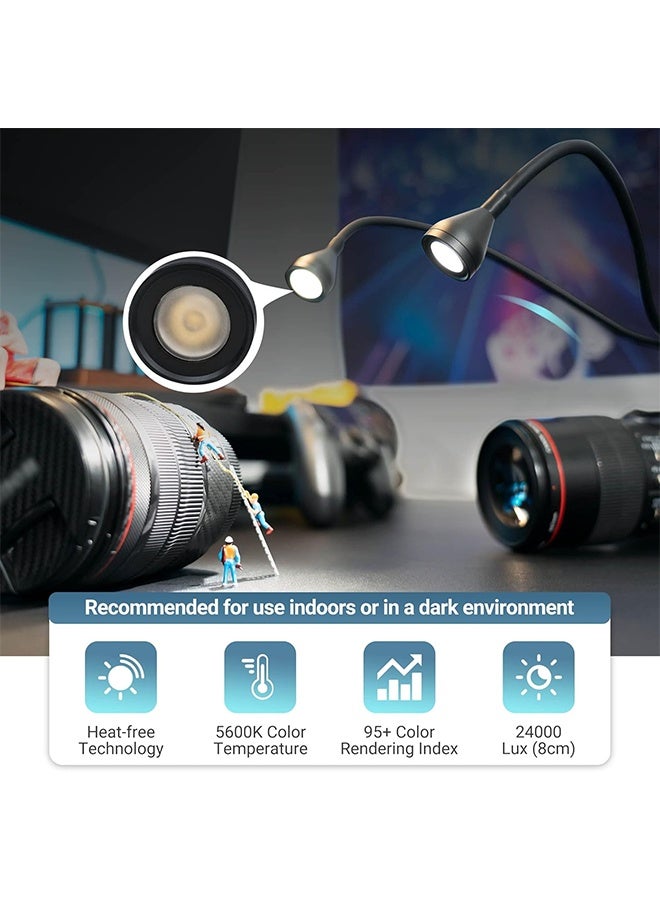 JJC LED Macro Arm Light with 10 Level Ajustable Brightness,CRI 95+ 5600K Macro Photography Lighting Support Type-C Charge for DSLR Mirrorless Camera for Insect Plant Jewelry Close-up Shooting - Image 2