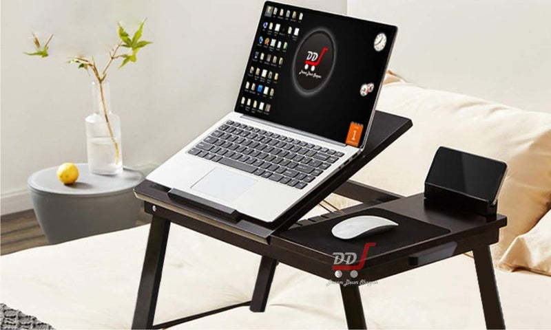 DDS Dream Decor Shoppee Wood Portable Multipurpose Laptop Table Adjustable Height with 1 Drawer (Black) - Image 2