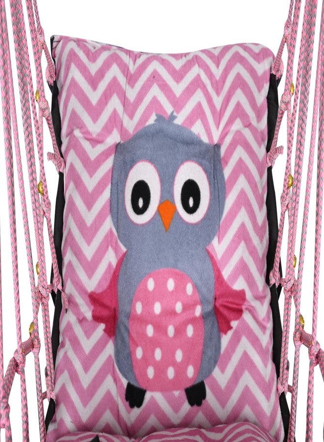 Sprointal® Cotton Baby Swing for Kids Children Folding and Washable 1 to 5 Years New Born Baby Gift Soft Jhula with Safety Belt Easy to Carry Safety Lock Cradle Chair | Home Garden Hall (Pink Owl) - Image 3