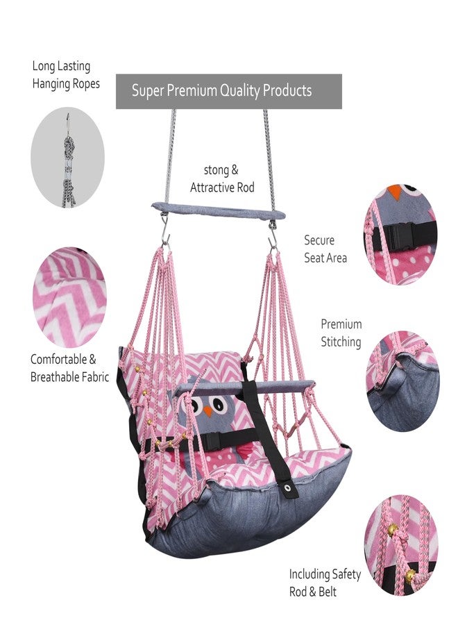 Sprointal® Cotton Baby Swing for Kids Children Folding and Washable 1 to 5 Years New Born Baby Gift Soft Jhula with Safety Belt Easy to Carry Safety Lock Cradle Chair | Home Garden Hall (Pink Owl) - Image 5
