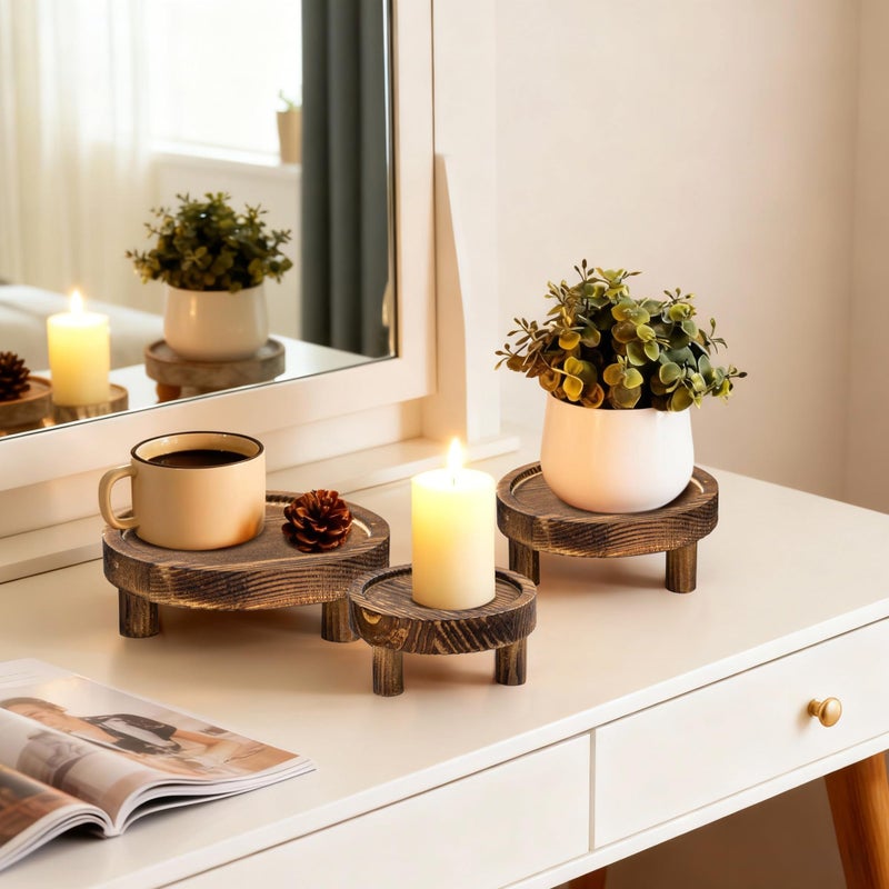 Lengba 3 Pcs Wood Plant Stand Indoor , Round Wooden Risers for Decor 6/8/10" Wooden Display Stand Flower Pot Holder Small Planter Stand, Display Stand for Succulents, Home Decor(Natural) - Image 3