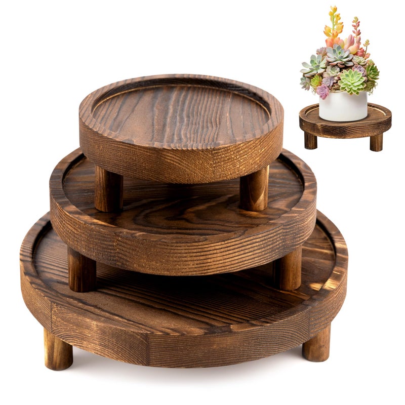 Lengba 3 Pcs Wood Plant Stand Indoor , Round Wooden Risers for Decor 6/8/10" Wooden Display Stand Flower Pot Holder Small Planter Stand, Display Stand for Succulents, Home Decor(Natural) - Image 1