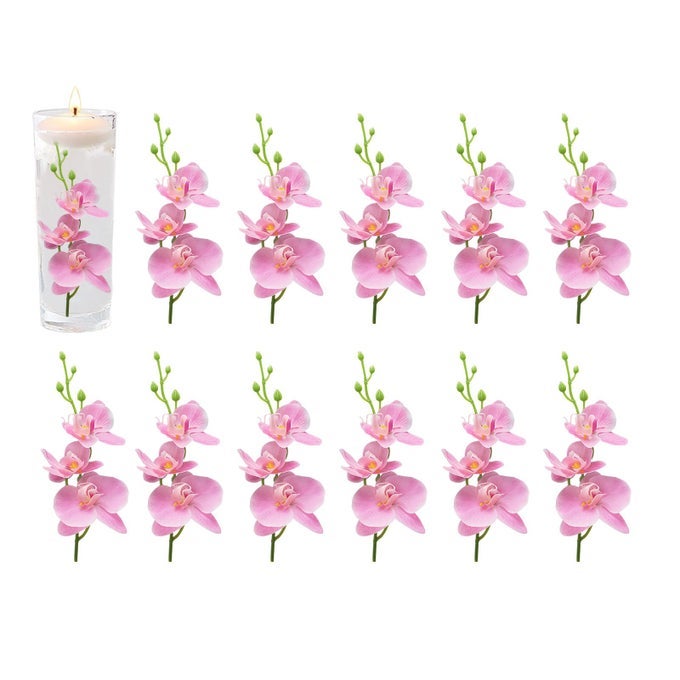 ARDUX 12 PIECES ARTIFICIAL FLOWERS FOR FLOATING CANDLES MINI ARTIFICIAL ORCHID FLOWER VASE FILLERS FOR WEDDING DINNING TABLE PARTY HOME BAR RESTAURANT DECORATION PINK