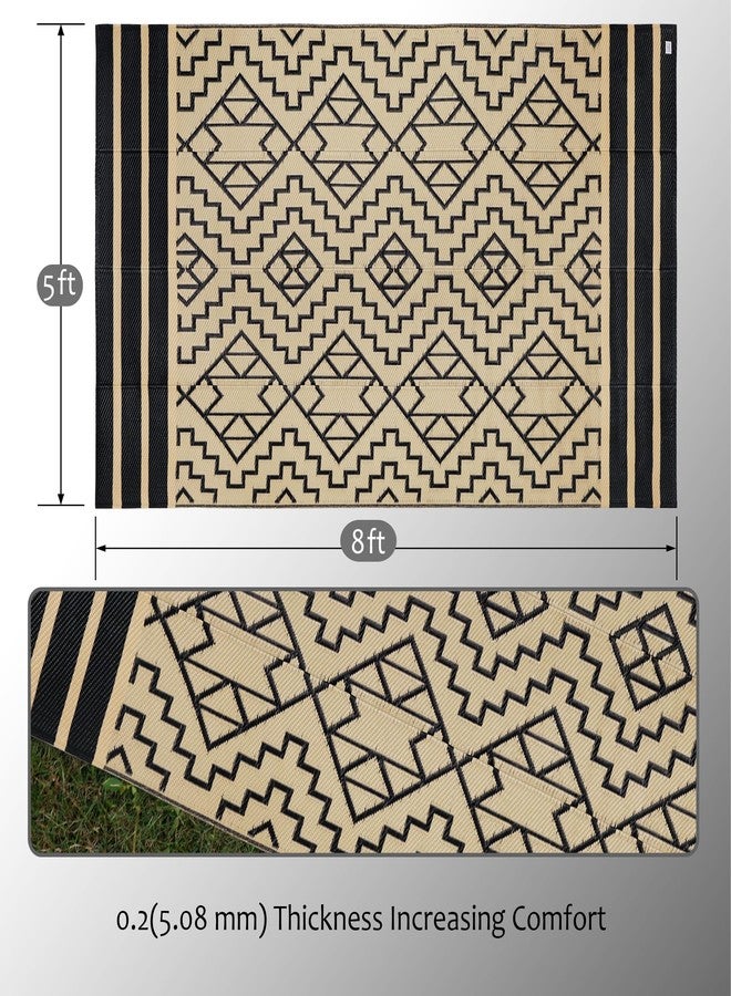 SAND MINE Reversible Mats, Plastic Straw Rug, Modern Area Rug, Large Floor Mat and Rug for Outdoors, RV, Patio, Backyard, Deck, Picnic, Beach, Trailer, Camping (6' x 9', Black & Beige) - Image 3