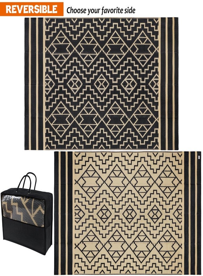 SAND MINE Reversible Mats, Plastic Straw Rug, Modern Area Rug, Large Floor Mat and Rug for Outdoors, RV, Patio, Backyard, Deck, Picnic, Beach, Trailer, Camping (6' x 9', Black & Beige) - Image 2