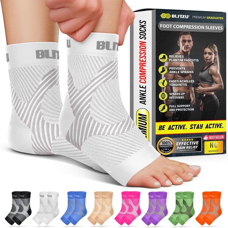 Compression Socks for Plantar Fasciitis and Achilles Tendonitis - Ankle Brace Compression Sleeve with Arch Support - White S-M - Image 1