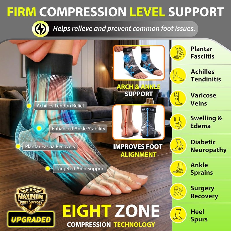 Compression Socks for Plantar Fasciitis and Achilles Tendonitis - Ankle Brace Compression Sleeve with Arch Support - White S-M - Image 2