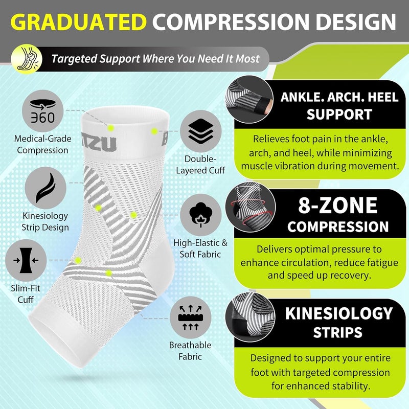 Compression Socks for Plantar Fasciitis and Achilles Tendonitis - Ankle Brace Compression Sleeve with Arch Support - White S-M - Image 4
