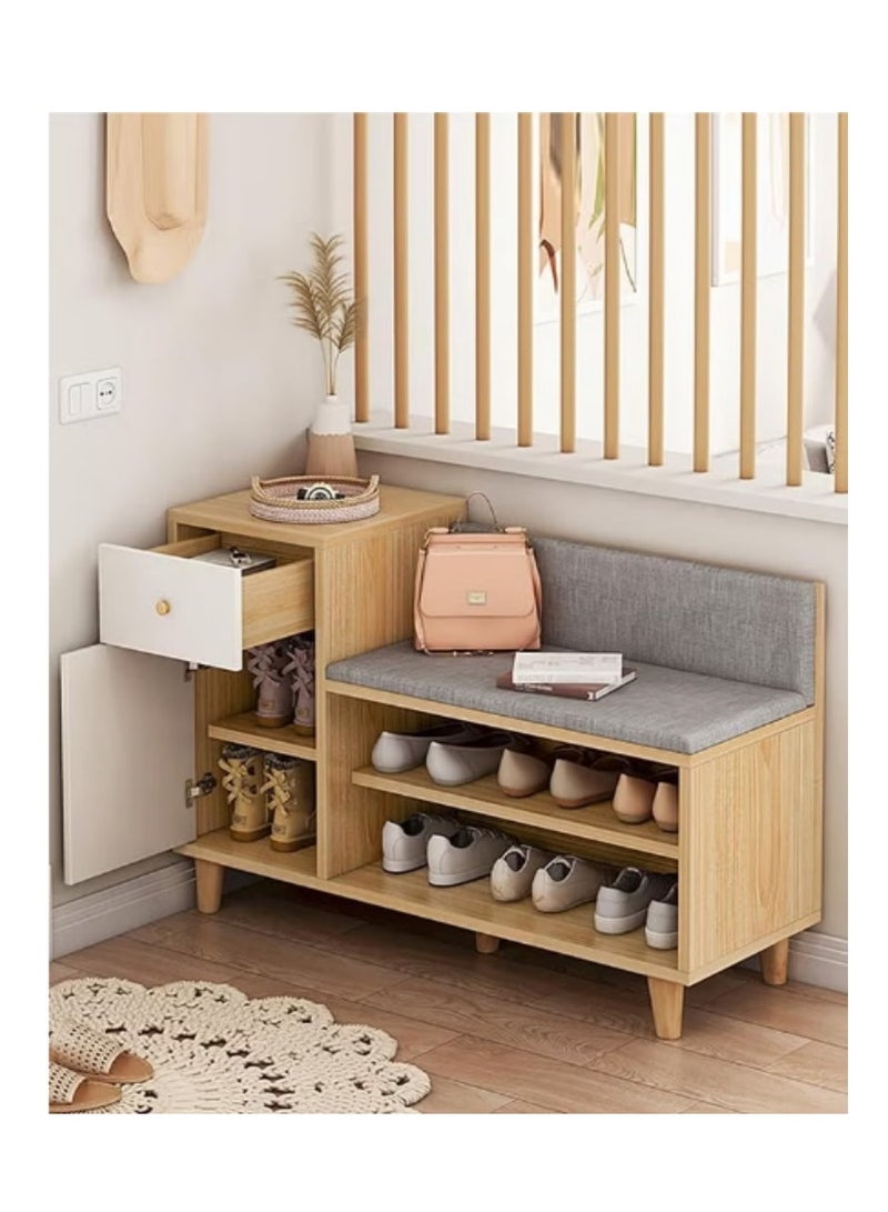 Generic 2-in-1 Shoe Storage Bench,Wooden Shoe Cabinet with 3 Adjustable Shelves and Removable Seat Cushion, Modern Entryway Bench, Shoe Storage Organizer, Shoe Rack for Hallway, Bedroom（YN008）  - Image 1