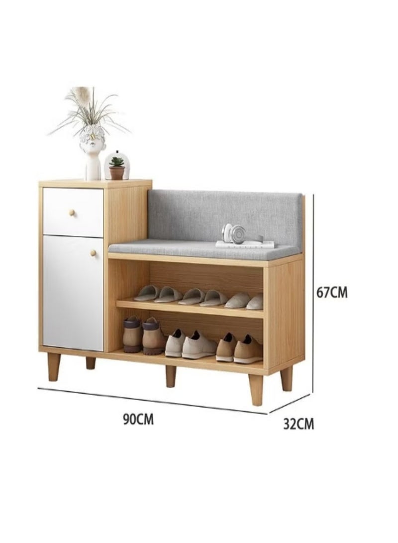 Generic 2-in-1 Shoe Storage Bench,Wooden Shoe Cabinet with 3 Adjustable Shelves and Removable Seat Cushion, Modern Entryway Bench, Shoe Storage Organizer, Shoe Rack for Hallway, Bedroom（YN008）  - Image 2