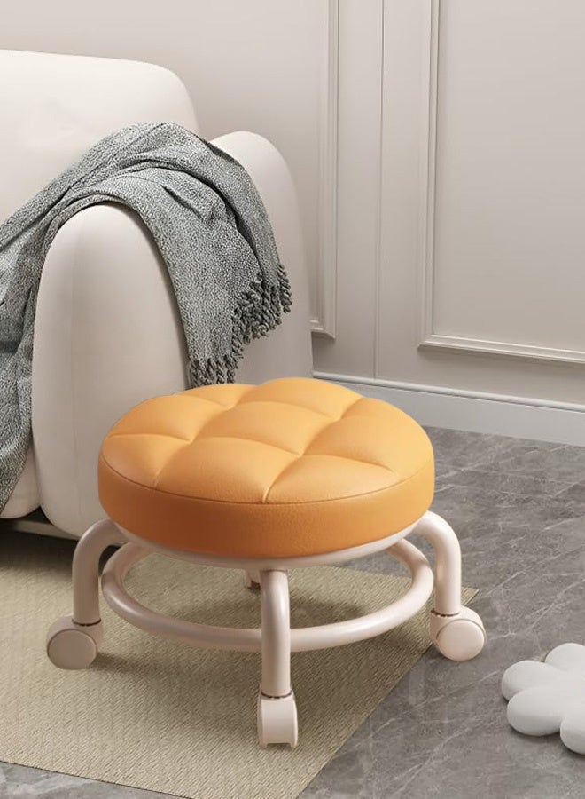 Hanayo Low Stool Round Chair Lazy Housework Stool Universal Wheel Stool 360° Movable Round Chair Stylish Low Floor Chair for Office Fitness Centers Salons Spas Living Room(Orange) - Image 2