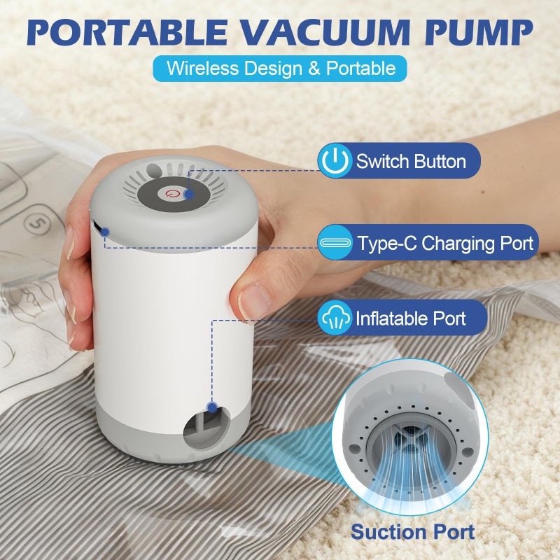 Fantictas Travel Vacuum Storage Bags with Rechargeable Air Pump, 18 Pack Portable Space Saver Bags, Compression Bags for Clothing, Bedding, Seasonal Storage & Packing Bags for Moving - Image 4
