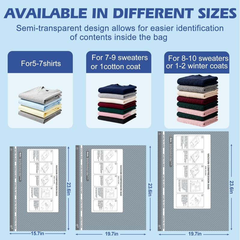 Fantictas Travel Vacuum Storage Bags with Rechargeable Air Pump, 18 Pack Portable Space Saver Bags, Compression Bags for Clothing, Bedding, Seasonal Storage & Packing Bags for Moving - Image 3