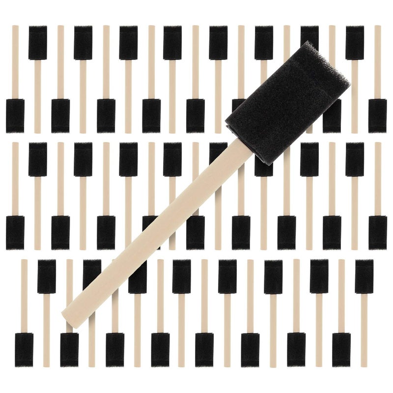 US Art Supply 1 inch Foam Sponge Wood Handle Paint Brush Set Value Pack of 50  Lightweight Durable and Great for Acrylics Stains Varnishes Crafts Art