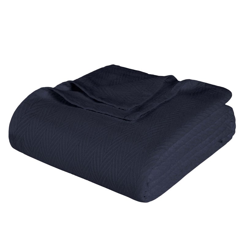 Superior Metro AllSeason Cotton Blanket Woven Blanket for Couch Bed Bedding Farmhouse Home Essentials Cute and Cozy Bohemian Blankets Herringbone Weave King Navy Blue