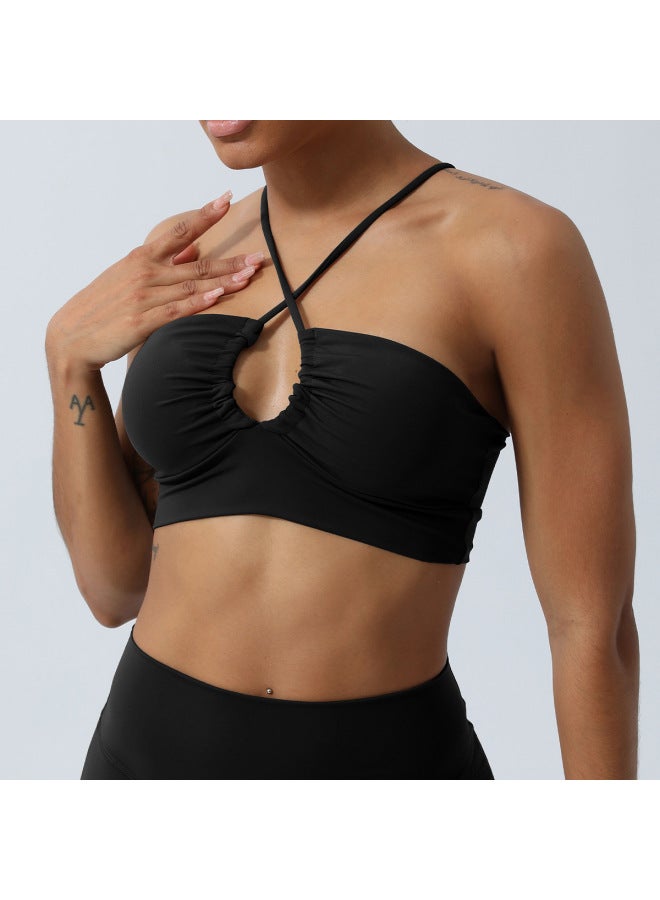 Naked Sense New Hollow Gather Sports Bra Women's Thin Belt Cross Beauty Back Yoga Fitness Underwear With Chest Pad