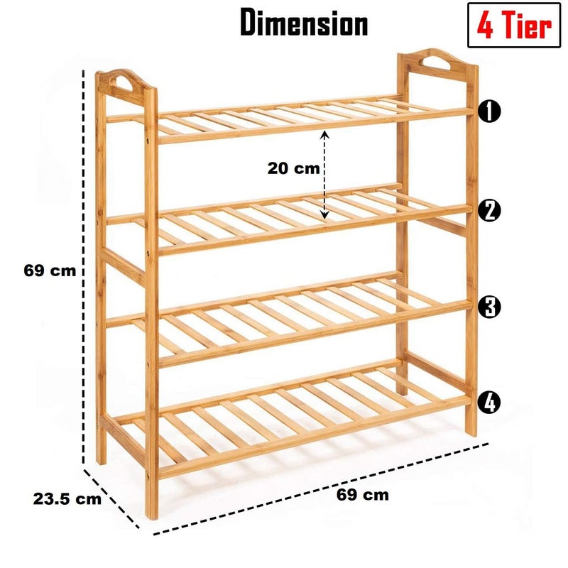 KRISHYAM 4Tier Free Standing Shoe Racks Stackable Bamboo Wood Shoe Rack Durable Shoe Shelf Holder Functional Sturdy Shoe Organizer Brown 4 Shelves Bamboo - Image 3