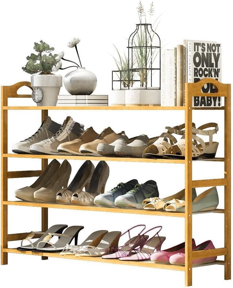 KRISHYAM 4Tier Free Standing Shoe Racks Stackable Bamboo Wood Shoe Rack Durable Shoe Shelf Holder Functional Sturdy Shoe Organizer Brown 4 Shelves Bamboo - Image 1