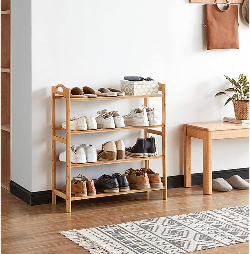 KRISHYAM 4Tier Free Standing Shoe Racks Stackable Bamboo Wood Shoe Rack Durable Shoe Shelf Holder Functional Sturdy Shoe Organizer Brown 4 Shelves Bamboo - Image 2