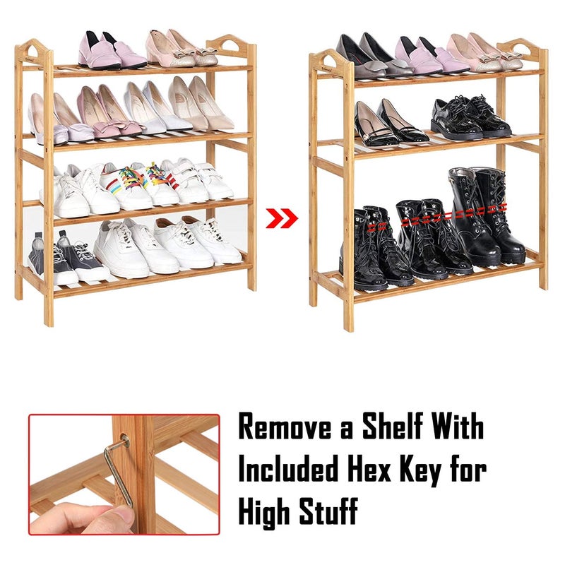 KRISHYAM 4Tier Free Standing Shoe Racks Stackable Bamboo Wood Shoe Rack Durable Shoe Shelf Holder Functional Sturdy Shoe Organizer Brown 4 Shelves Bamboo - Image 5