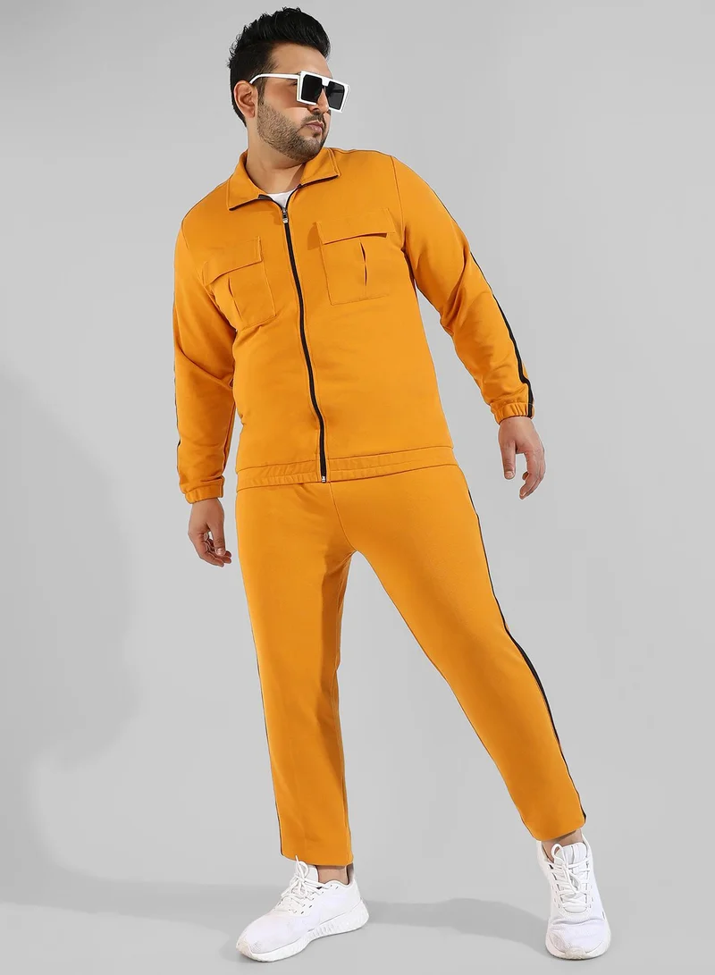 Instafab Plus Men's Solid Mustard Yellow Regular Fit Co-Ords Set