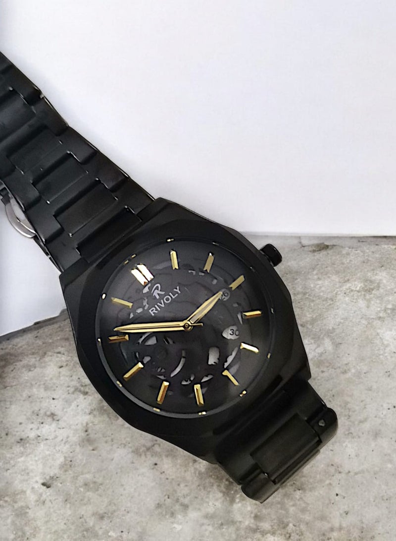 ريفولي ساعة يد للرجال من الستانلس ستيل بعرض انالوج وحركة كوارتز وعرض التاريخ، سهلة القراءة بتصميم عصري مقاوم للماء، ساعة يد كلاسيكية فاخرة بواجهة كبيرة - Image 2