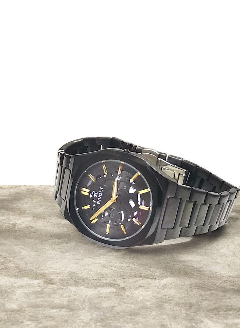 ريفولي ساعة يد للرجال من الستانلس ستيل بعرض انالوج وحركة كوارتز وعرض التاريخ، سهلة القراءة بتصميم عصري مقاوم للماء، ساعة يد كلاسيكية فاخرة بواجهة كبيرة - Image 3