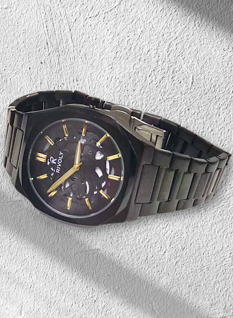 ريفولي ساعة يد للرجال من الستانلس ستيل بعرض انالوج وحركة كوارتز وعرض التاريخ، سهلة القراءة بتصميم عصري مقاوم للماء، ساعة يد كلاسيكية فاخرة بواجهة كبيرة - Image 4