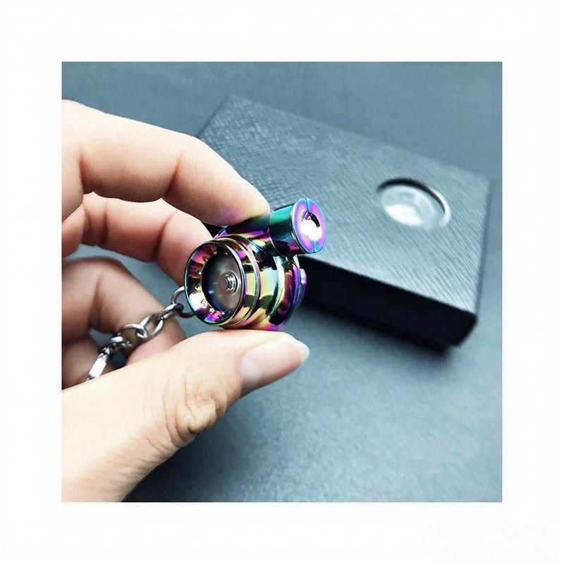 Cross-border car turbo keychain metal creative high-end luminous LED turbo car keychain pendant Bags---Orange - Image 2